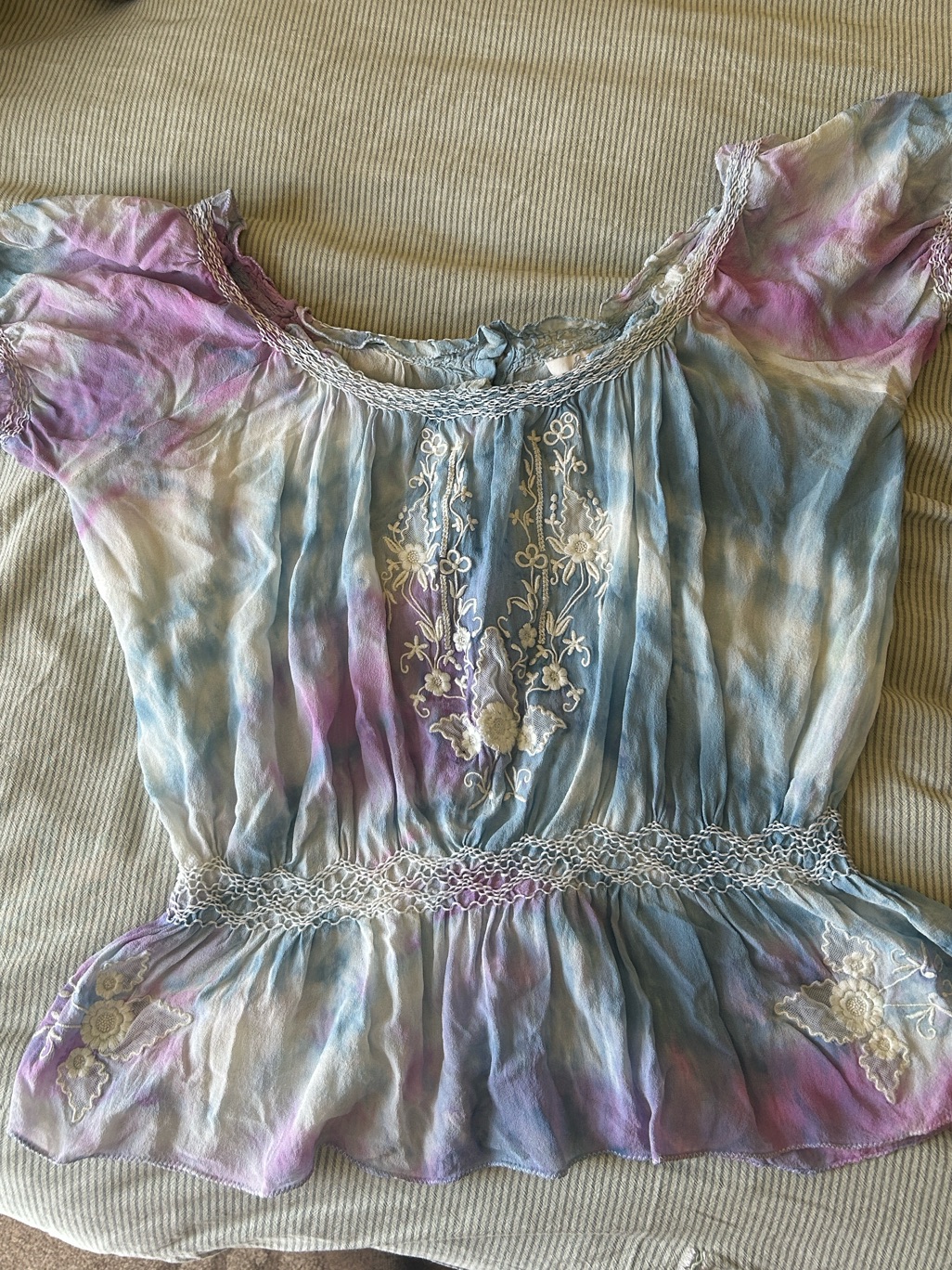 100% Silk Tie Dye Peasant Blouse